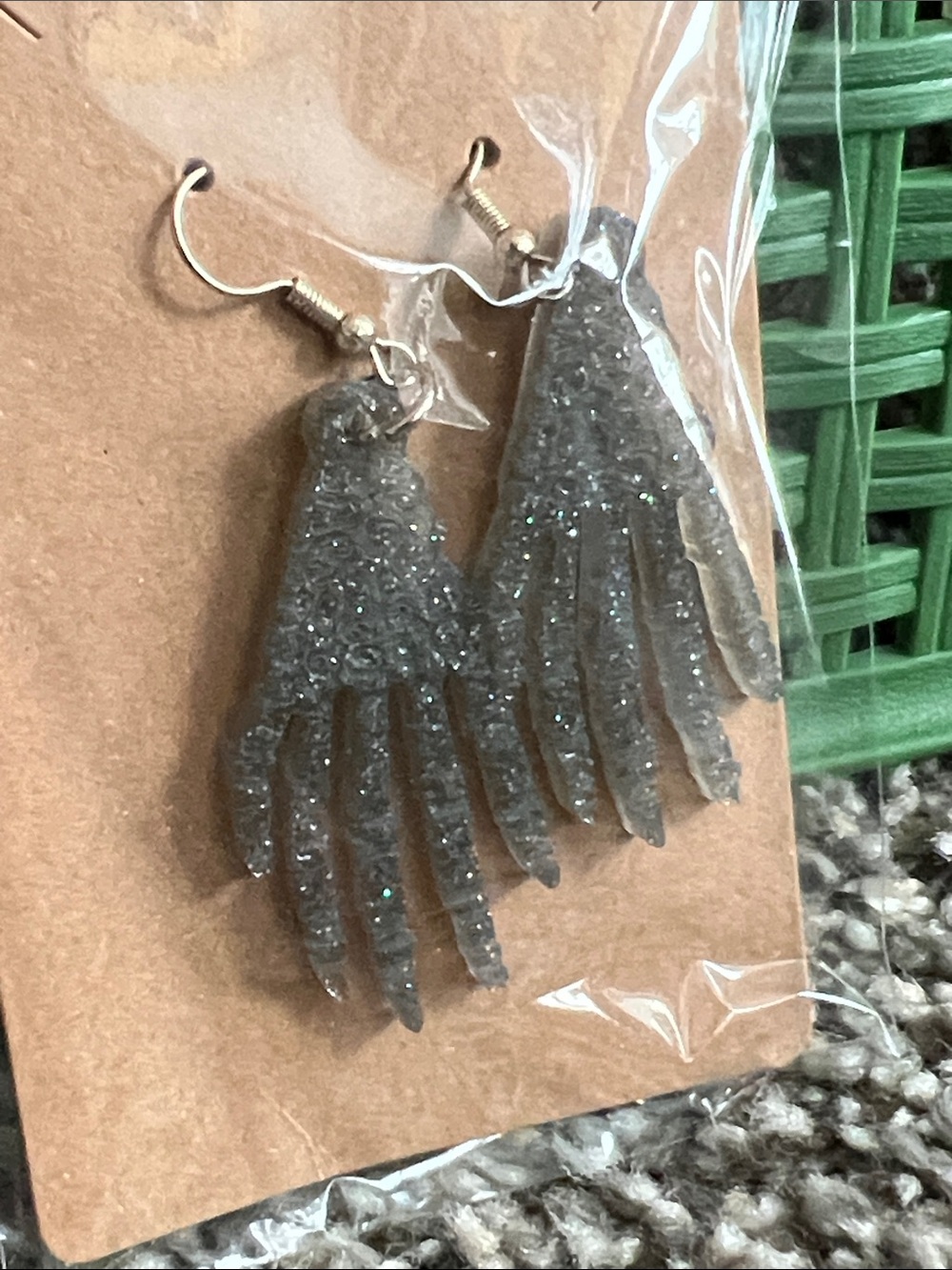 Resin Gray Glitter Hand-Shaped Dangle Earrings - Women Jewelry